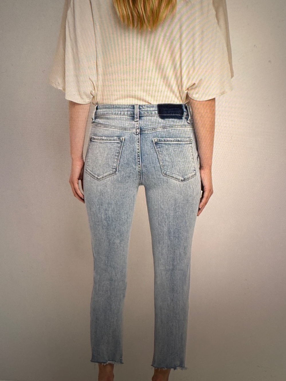 155. Flying Monkey High Rise Crop Straight Jeans Light Blue Denim Jeans with Tag